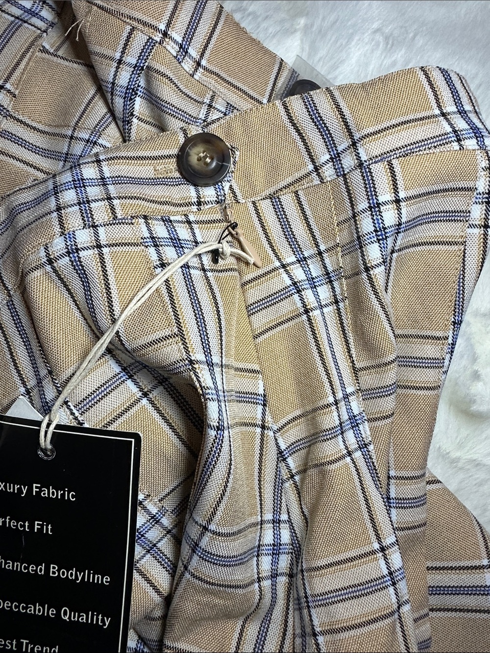 High-Waist Tan Plaid Pleated Skirt - Picture 2 of 4
